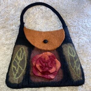 Rising Tide Felted Wool Purse Boho Shoulder Bag Floral Multicolor